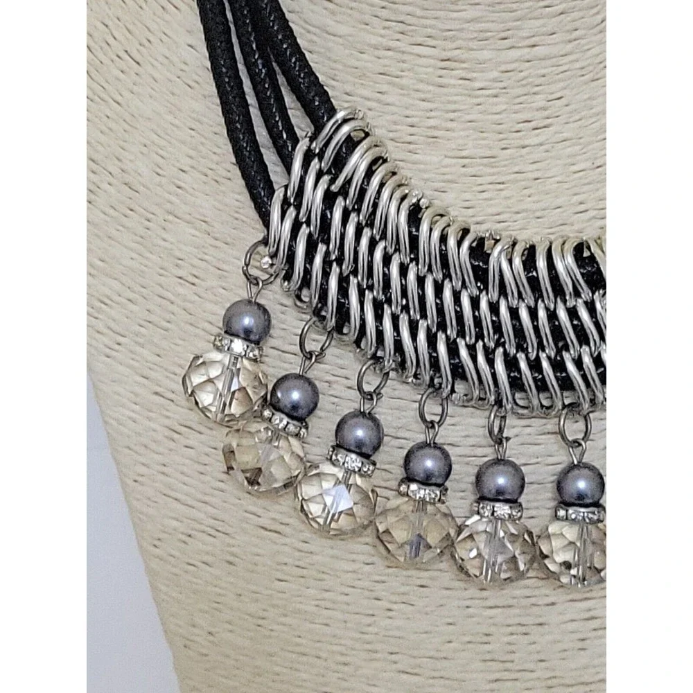 Vintage Silvertone Bling Chainmail Adjustable Statement Choker Necklace Jewelry - Picture 2 of 11